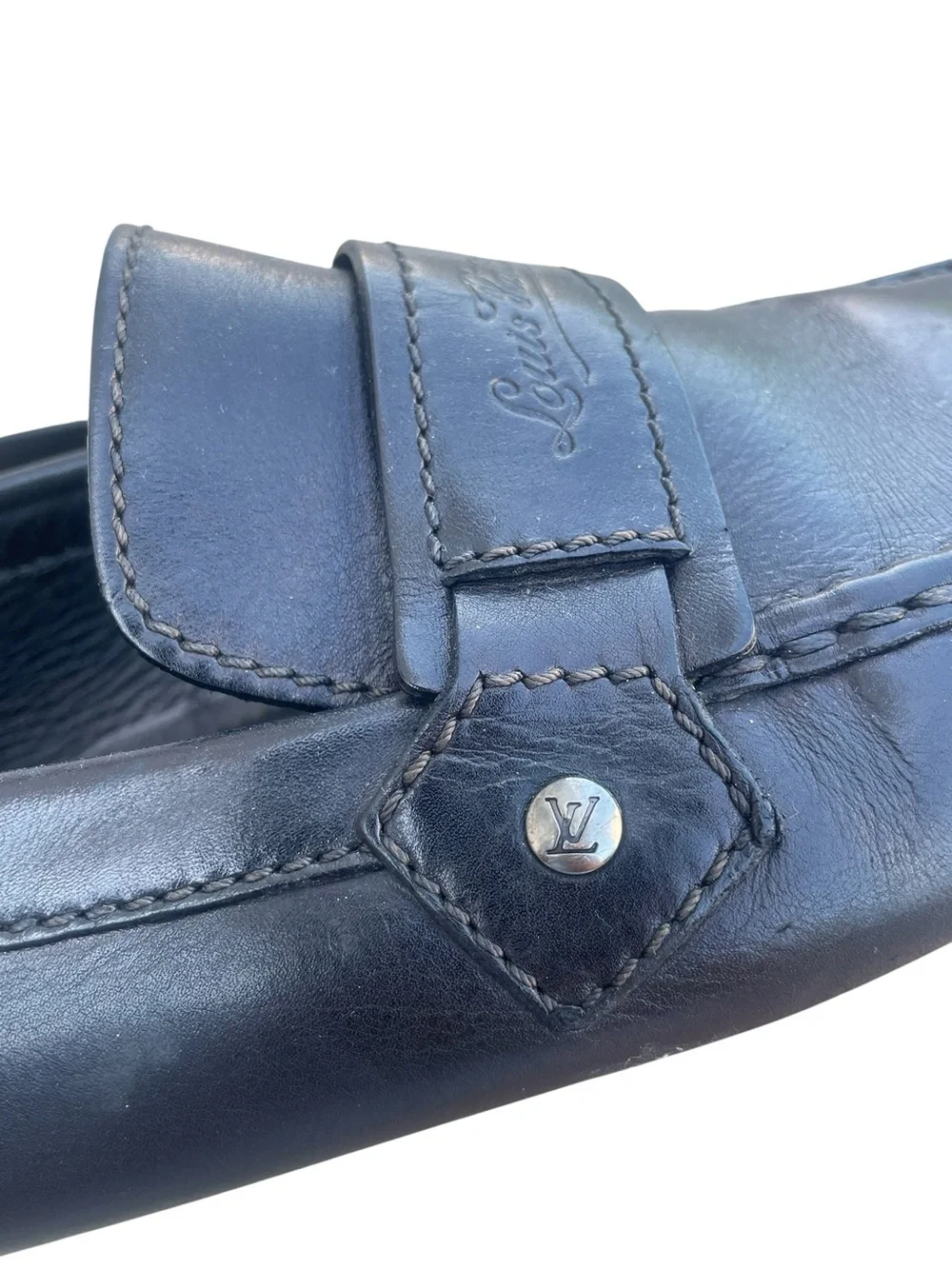 *AUTHENTIC* Louis Vuitton Black Leather Driving Loafers, Size 10.5, COA in photo